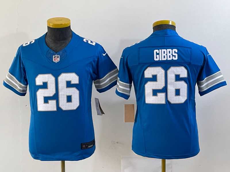 Youth Detroit Lions #26 Jahmyr Gibbs Limited Blue 2024 FUSE Vapor Jersey->youth nfl jersey->Youth Jersey